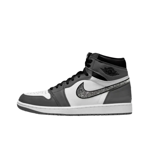 Swarovski x Jordan Air Jordan 1 Slip-resistant Abrasion-resistant High Top Vintage Basketball Shoes Women's Gray White Сваровски x Jordan Air Jordan 1 Противоскользящие Устойчивые к износу Высокие Топы Винтажные Баскетбольные Кроссовки Женские Серый Белый