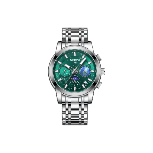 NIBOSI 1985 Кварцевый механизм нержавеющая сталь ремешок часы для мужчин зеленый циферблат