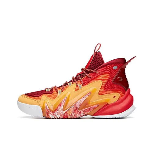 ANTA Berserk 2 Амортизирующие подошва Устойчивая к истиранию Высокий топ Баскетбольные кроссовки Мужские Красный Желтый