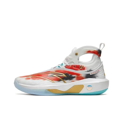 ANTA KT8 Карп кои Амортизаторы Shock Absorbers Противоскользящие Устойчивые к истиранию Высокие Баскетбольные кроссовки Мужские Белый Красный