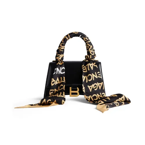 Balenciaga HOURGLASS Телячья кожа с шелком сумка через плечо маленькая сумка женская черный и бежевый