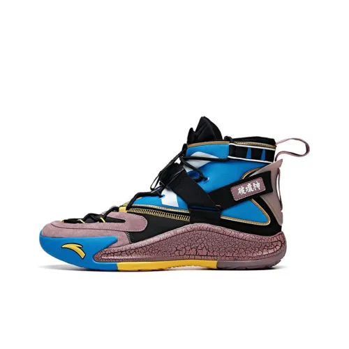 Жемчуг дракона x ANTA KT5 Амортизирующие подошва Устойчивость к истиранию Высокий топ Баскетбольные кроссовки Мужской синий-фиолетовый