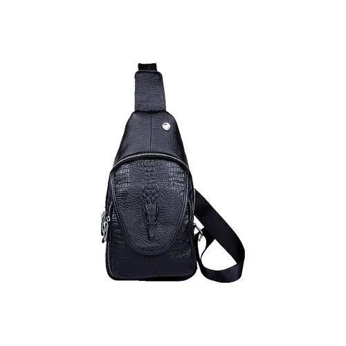DOSRFINI Корова Лицевая Кожа Бизнес Универсальный Повседневный Крокодиловый Узор Сумка через плечо Мужская Черная