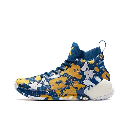 ANTA KT4 Thompson Warriors Домашний Нескользящий Легкий Высокий Топ Баскетбольные кроссовки для игры Мужской Синий Желтый