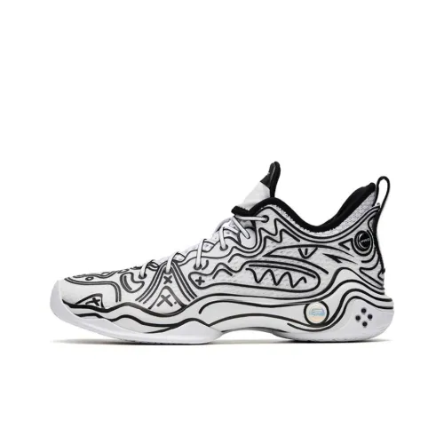 ANTA Frenzy 4 Pro Аниме Амортизирующие подошва Устойчивая к истиранию MID Баскетбольные кроссовки Мужской Черный Белый