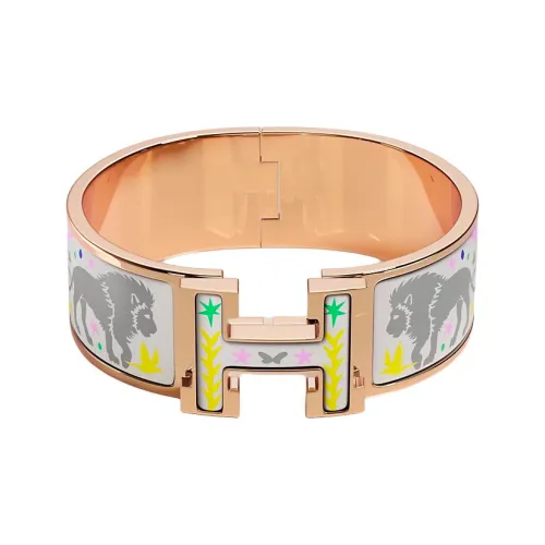 HERMES Эмаль Розовое Золото Тон Покрытие Браслеты Женские Белый Золото