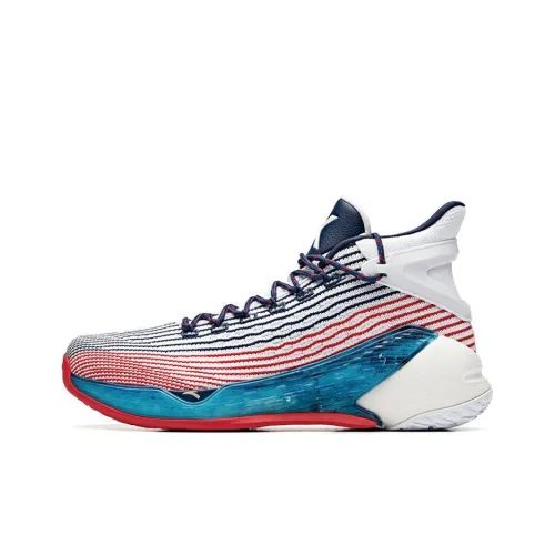 ANTA KT4 Амортизаторы Устойчивые к истиранию Высокий Топ Баскетбольные кроссовки Мужские Синий Белый Красный