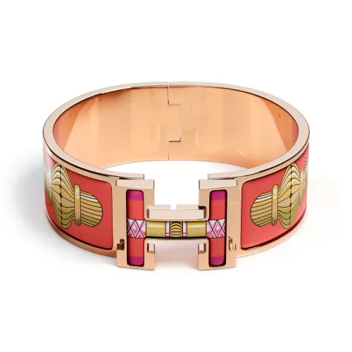 HERMES Эмаль Розовое Золото Тон Покрытие Браслеты Женские Золото Красный