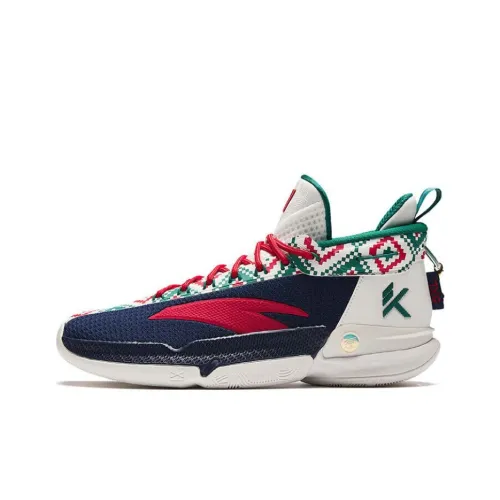 ANTA KT9 Амортизация Устойчивость к истиранию Дышащий MID Баскетбольные кроссовки Мужской Синий Белый Красный