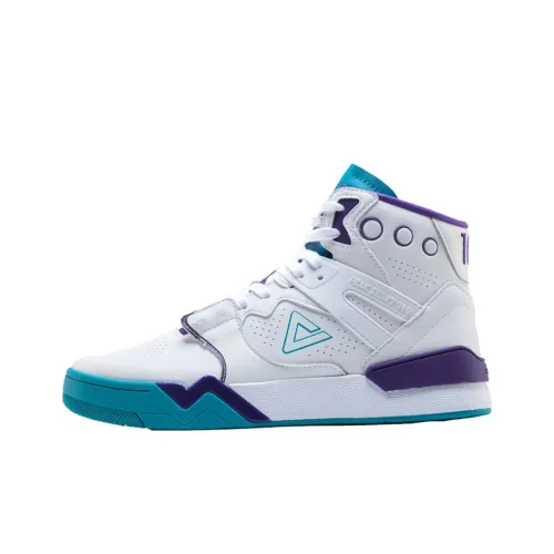 PEAK Taichi 910 Противоскользящие устойчивые к истиранию амортизирующие высокие топы Винтажные баскетбольные кроссовки Белый Синий Фиолетовый