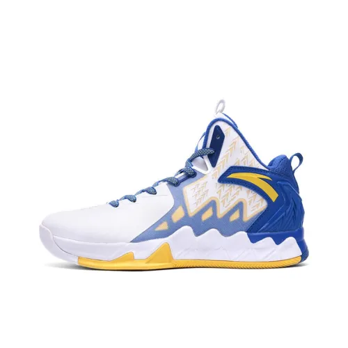 ANTA KT2 Амортизаторы Slip-resistant и устойчивые к истиранию Высокие баскетбольные кроссовки для мужчин Белый синий желтый