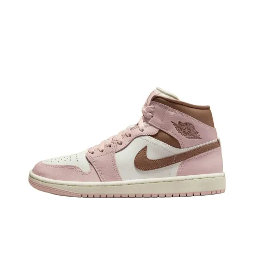 Jordan Air Jordan 1 Нижняя юбка Устойчивая к истиранию MID Топ Винтажные баскетбольные кроссовки Женские Розово-белый