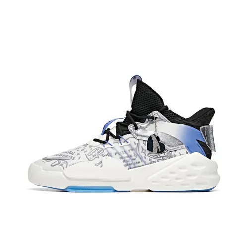 ANTA Bastard Износостойкий Дышащий MID Топ Скейтборд Кроссовки Белый Синий Черный