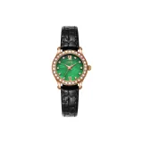 Розовый корпус, зеленый циферблат, черный ремешок