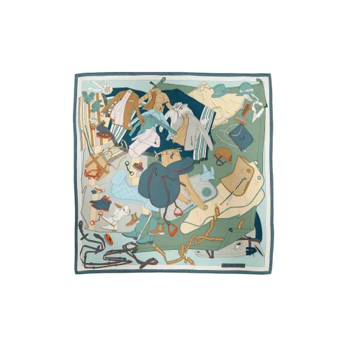 HERMES Шарфы из шелка Тутового дерева Унисекс Зеленый