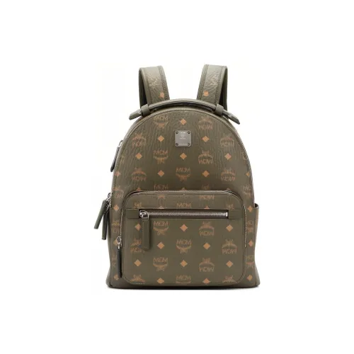 MCM Stark Visetos Холст Сумка Рюкзак Маленький Мужской Оливково-зеленый