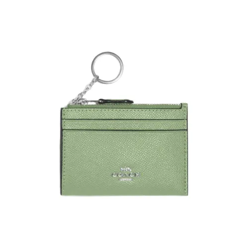 COACH Skinny Id Case Крестообразная текстура Кожа Сумка для документов Картхолдер Картхолдер Картхолдер Мини Женские Травяной зеленый
