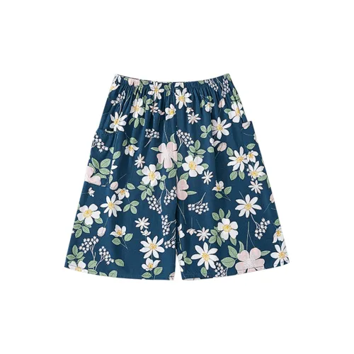 MADALLO Пижамные штаны Женские Короткие Синие с Мулан Цветочные