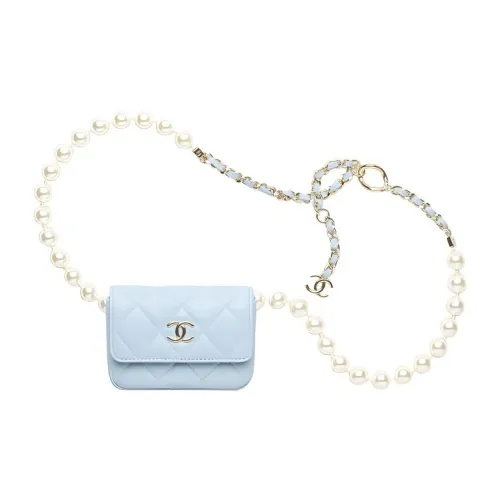 CHANEL Sheepskin Wallet Women's Baby Blue Sky Blue