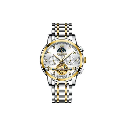 GUANQIN Multifunction Cut Out GJ16352.JGD Механический механизм Нержавеющая сталь Ремешок Часы Мужские Белый циферблат