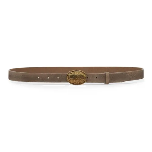 BRUNELLO CUCINELLI Logo Carving Smooth Clasp Телячья кожа Металл Кожаные ремни Мужской Коричневый Ширина 2,5CM