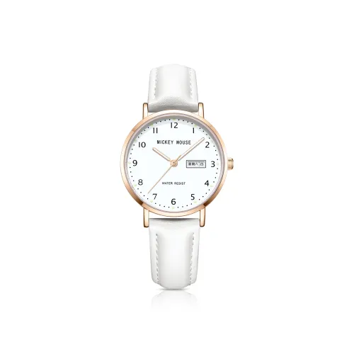 Disney Mickey Series Кварцевый механизм Естественная кожа Ремешок Часы Унисекс Белый циферблат