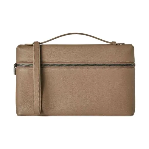 Loro Piana Клатч из коровьей кожи мужской темно-кофейный коричневый