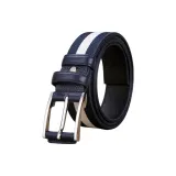 Синий Белый Полосы (Квадратная Застежка) & Кожа Черный