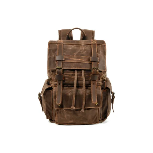 TTaG．baG Масляный воск Холст с коровья кожа Рюкзак Мужской Темно-серый Кофе Яшма