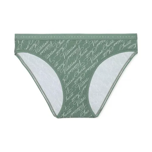 Victoria's Secret Эластичный хлопок Бикини Panty Выцветший шалфейный логотип Script Нижнее белье Женские 1 упаковка Зеленый