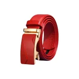 D Стильный автоматический ремешок, лицевая коровья кожа, красный