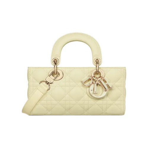 DIOR LADY D JOY Lambskin Portable Crossbody Bag Shoulder Bag Small Women's Light Yellow