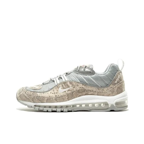 Nike Air Max 98 Low Топ Марафон Беговые кроссовки Мужской Холст Металлический серебристый Красный Белый