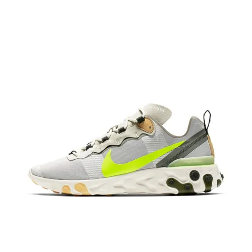 Nike React Element 55 Slip-on Устойчивый к истиранию Легкий Низкий топ Повседневная беговая обувь Унисекс Неоново-желтый