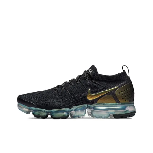 Nike VaporMax Flyknit 2 Low Топ Air Cushion Повседневные Беговые кроссовки Мужские Черный Золото