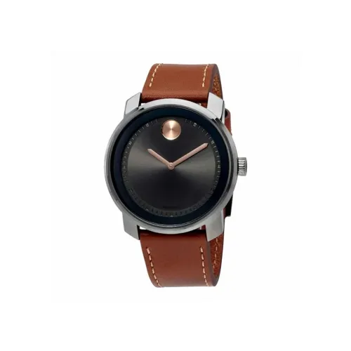MOVADO Porter Collection Кварцевый механизм Мужские часы Циферблат 42,5 мм Серый корпус Нержавеющая сталь Кожаный ремешок