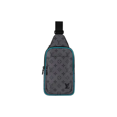 LOUIS VUITTON Avenue Monogram Eclipse Reverse Покрытая холстом Сумка через плечо Маленькая Мужская Бирюзовая