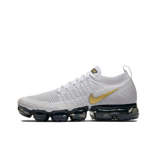 nike VaporMax Flyknit 2 Low Топ Тренировки Беговые кроссовки Женские Белые Золотые