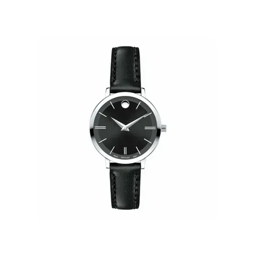 MOVADO Silk Collection Кварцевый механизм Женские часы 28 мм Черный циферблат Корпус из нержавеющей стали Ремешок из коровьей кожи