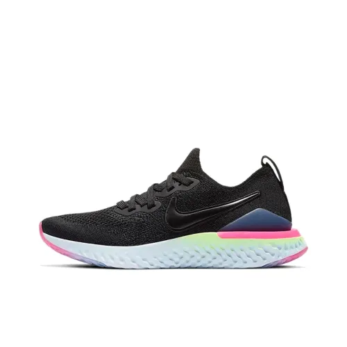Nike Epic React Flyknit 2 Нескользящий Легкий Низкий Топ Марафон Беговые Кроссовки Женские Черный Синий