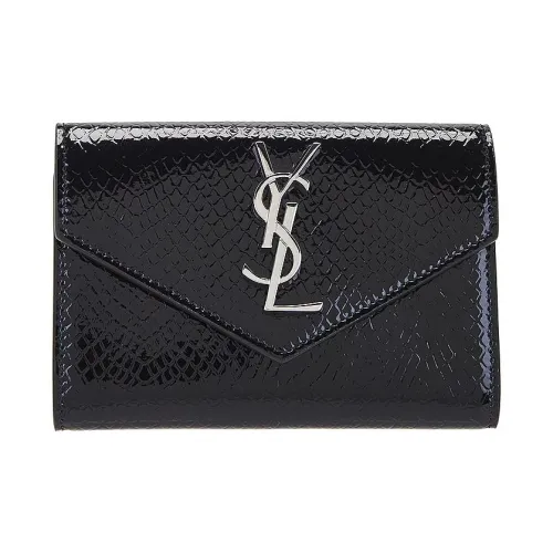 SAINT LAURENT Лакированная кожа Кошелек Маленький Женский Черный