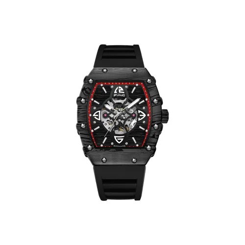 MUKUO GRACE Collection Автоматический Механический Механизм Силиконовый Ремешок Часы Мужские Черный Циферблат