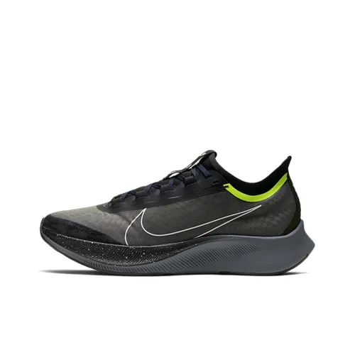 Nike Zoom Fly 3 Low Топ Карбоновая плита Марафон Беговые кроссовки Мужской Черный Неоновый зеленый
