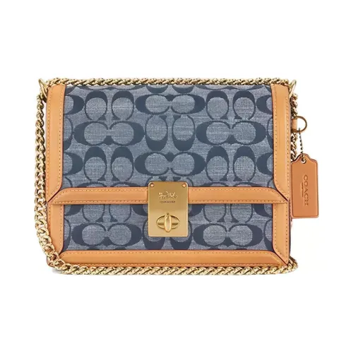 COACH Hutton Ткань Курьерская Сумка Плечевая Сумка Женская Синяя и Оранжевая