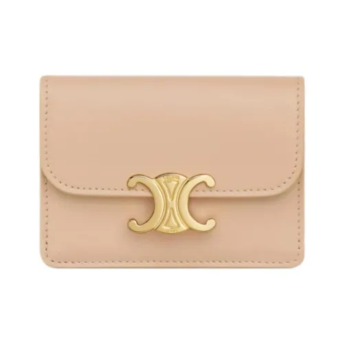 CELINE Triomphe Коровья кожа Держатель для карт Женский Oats Бежевый