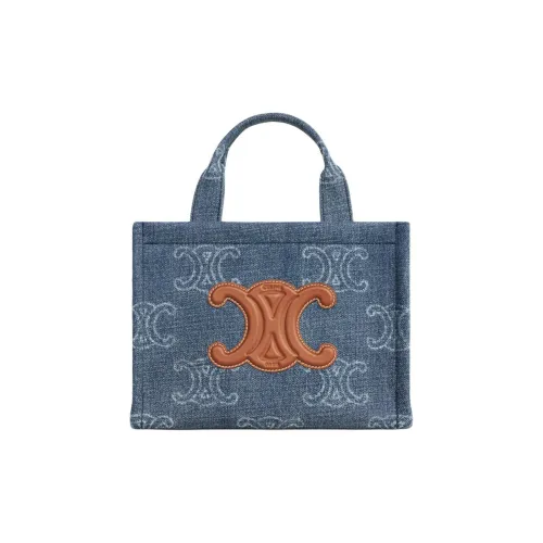 CELINE Triomphe Деним Телячья Кожа Тоут Сумка Сумка для покупок Сумка через плечо Сумка Маленькая Женская Синяя