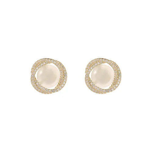 Серьги-гвоздики из нефрита с камнем "Кошачий глаз" NATURALLYJOJO для женщин