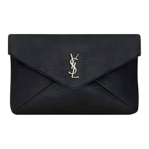 SAINT LAURENT Рельефная овчина сумка-конверт клатч большой мужской черный