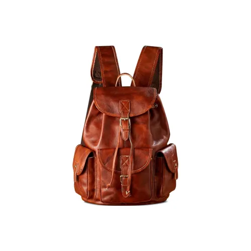 Simple Nature Растительное дубление Кожа Рюкзак Unisex Light Коричневый