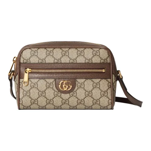 GUCCI Ophidia Холст с кожей Обметка Сумка через плечо Сумка на плечо Женская Бежевая и Коричневая